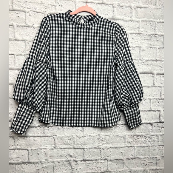 Lipslide Checkered Puff Sleeve Top S - Picture 3 of 8